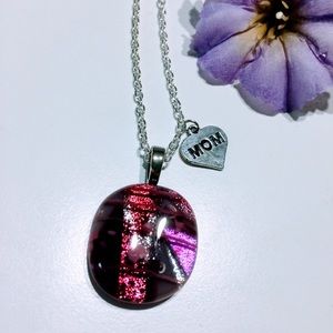 Pretty dichrotic glass pendant necklace mom charm